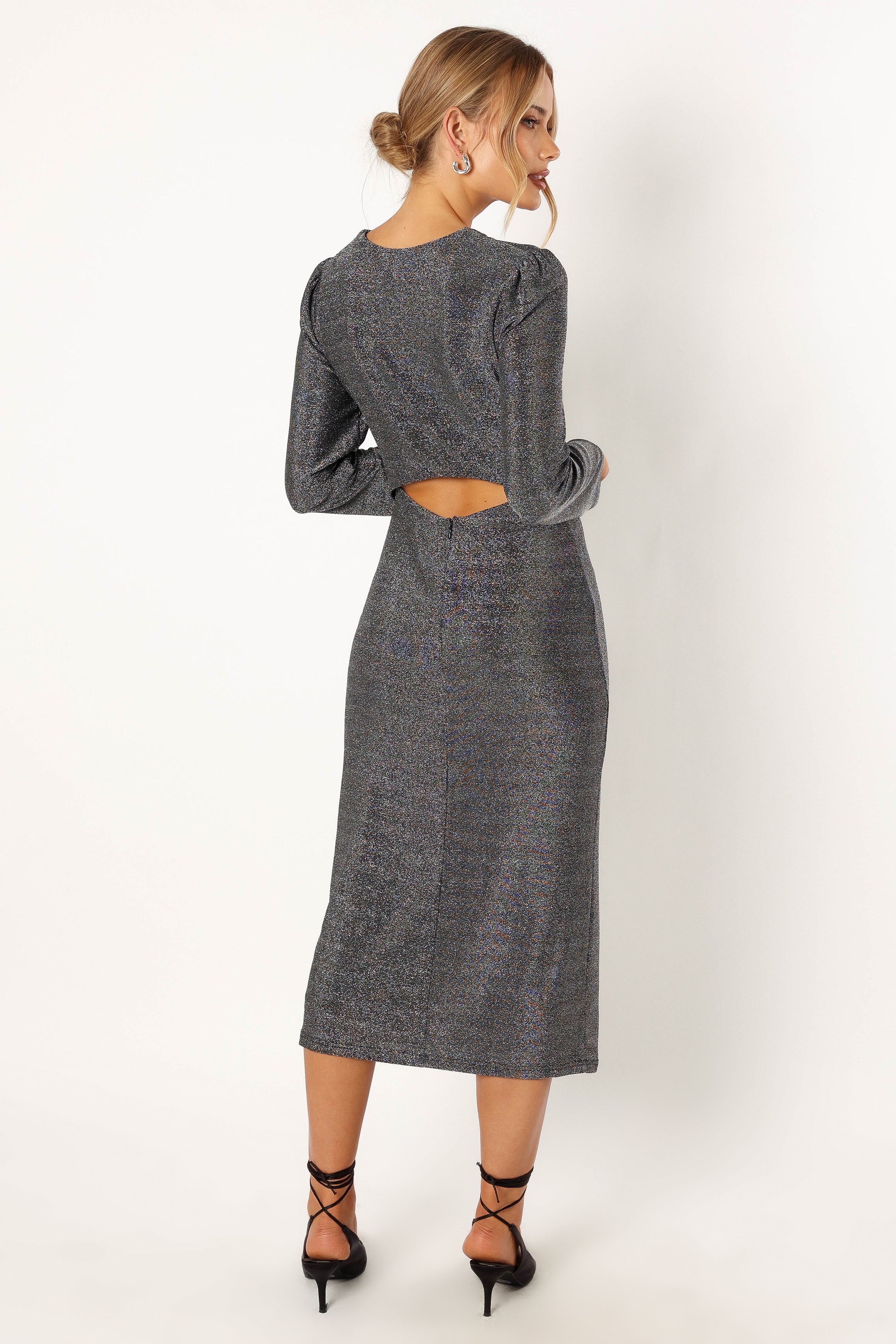 Luminate Long Sleeve Midi Dress - Silver-Sunny Prom