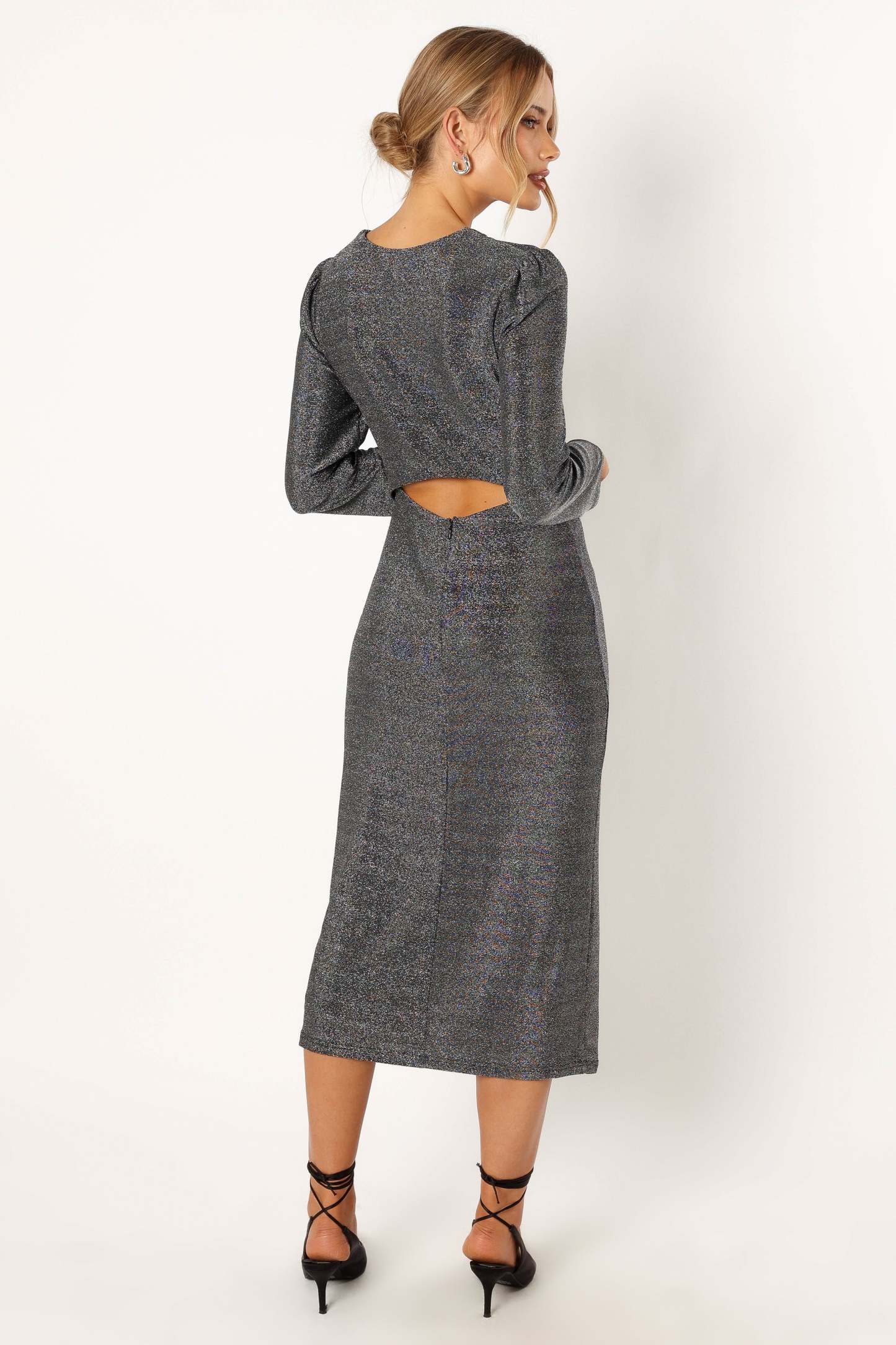 Luminate Long Sleeve Midi Dress - Silver-Sunny Prom