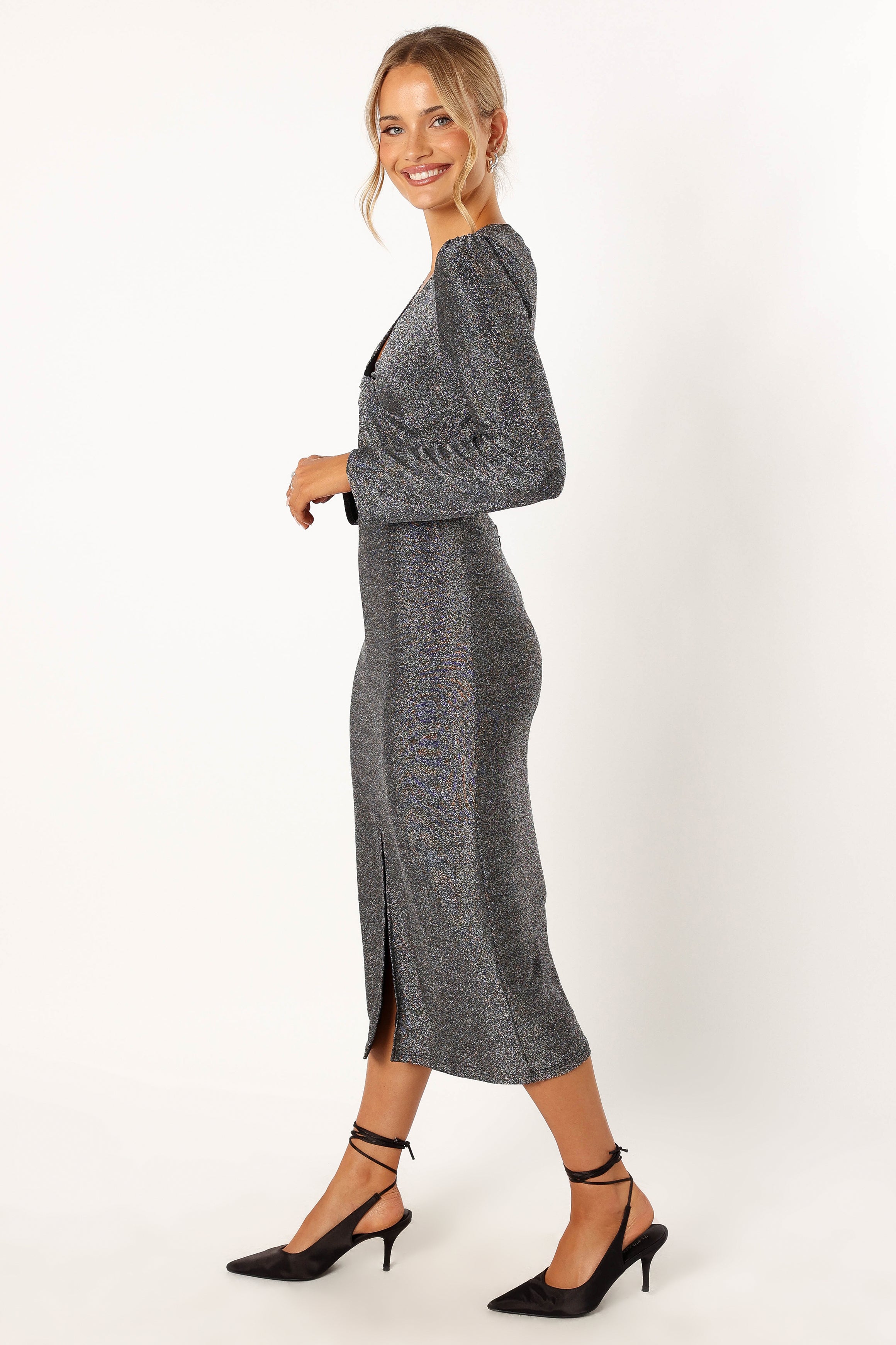 Luminate Long Sleeve Midi Dress - Silver-Sunny Prom