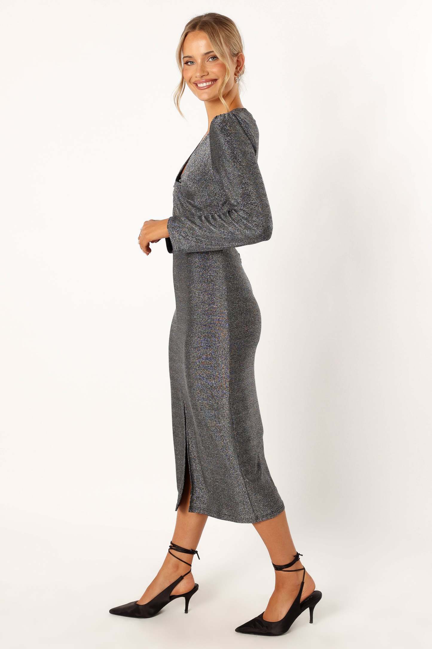 Luminate Long Sleeve Midi Dress - Silver-Sunny Prom