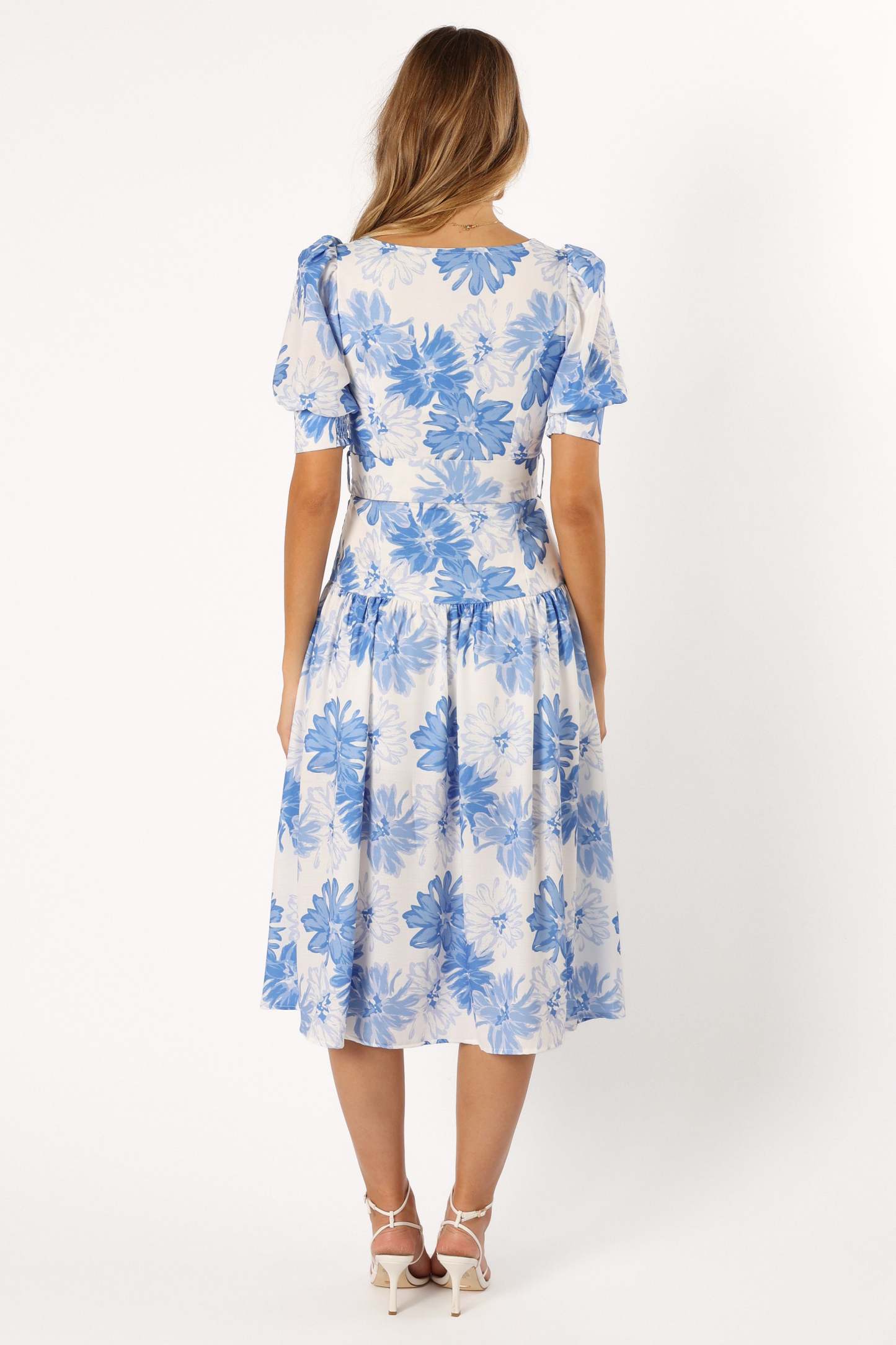 Magda Belted Midi Dress - Blue Floral-Sunny Prom