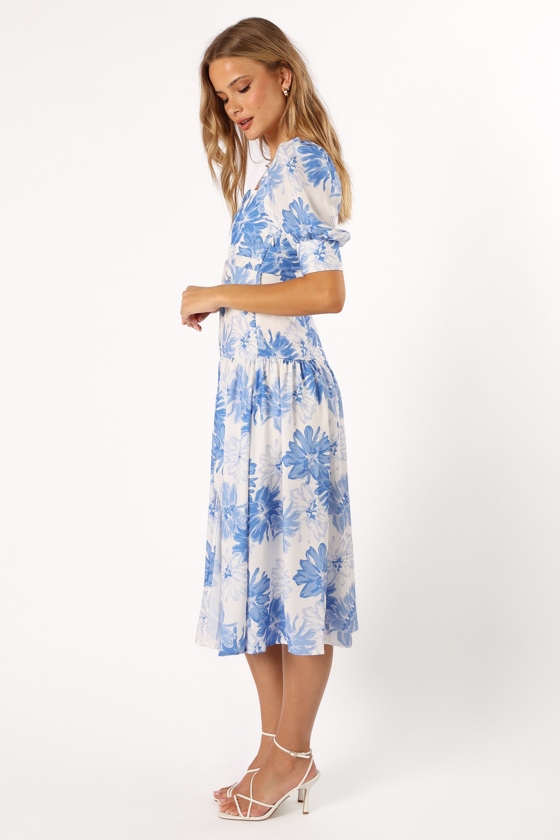 Magda Belted Midi Dress - Blue Floral-Sunny Prom