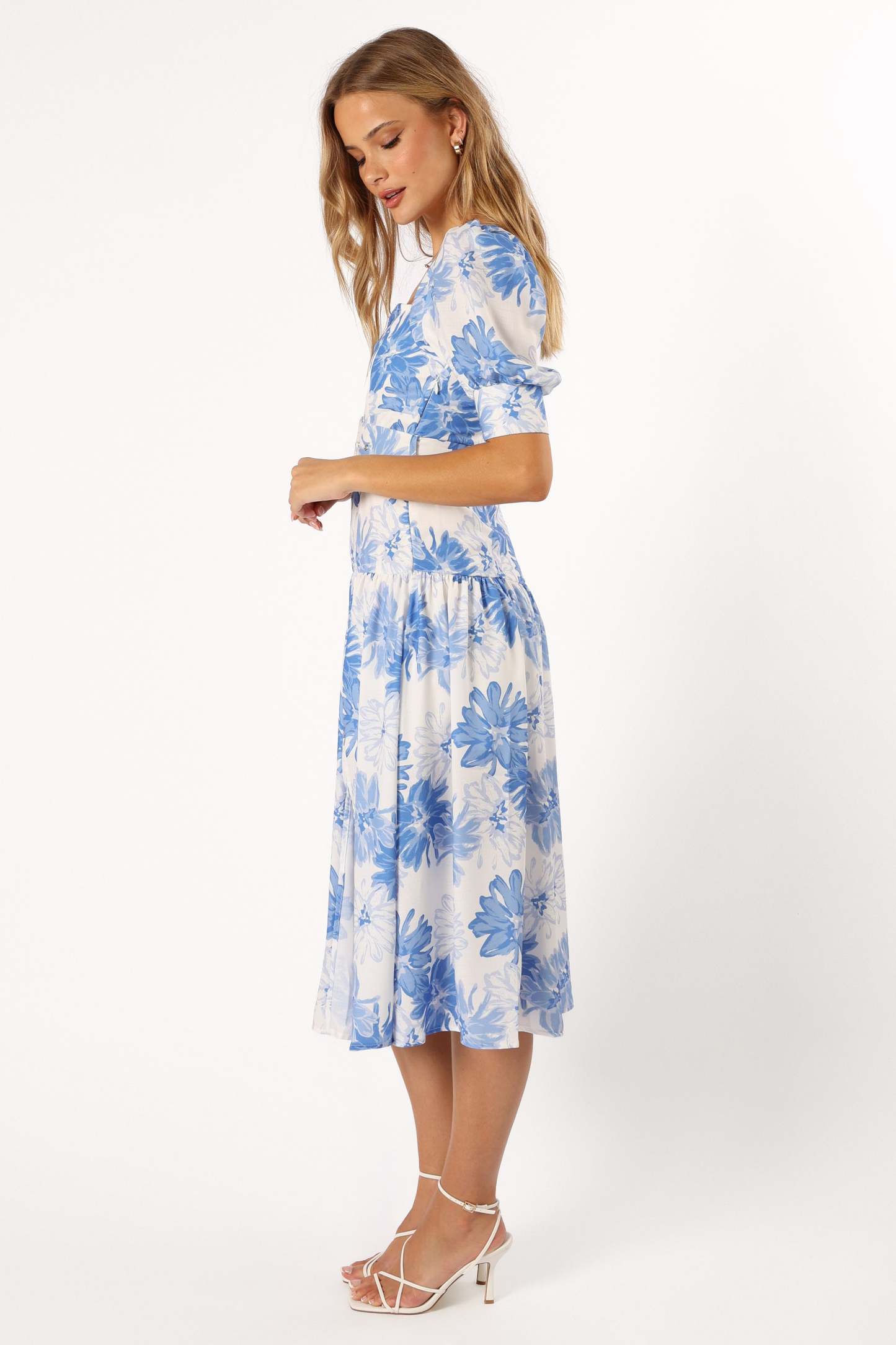 Magda Belted Midi Dress - Blue Floral-Sunny Prom