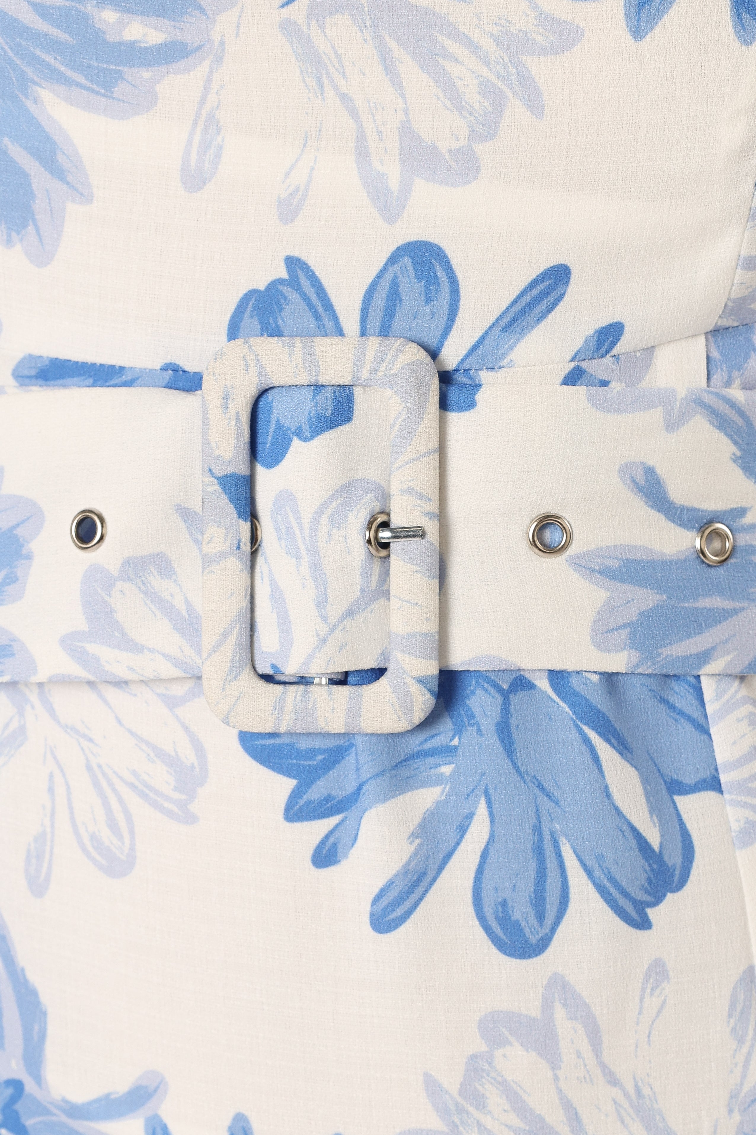 Magda Belted Midi Dress - Blue Floral-Sunny Prom