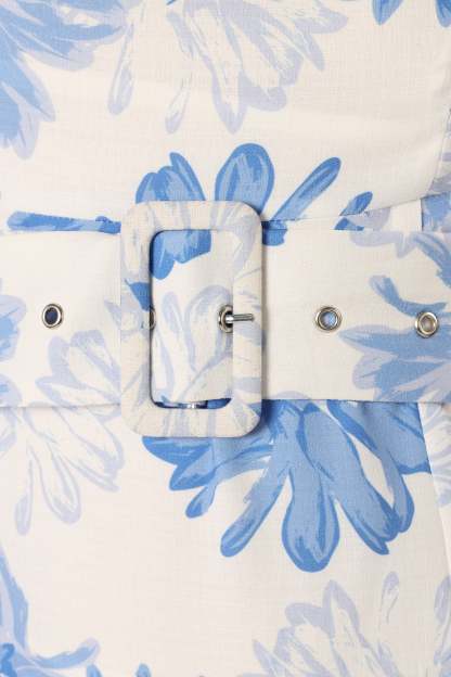 Magda Belted Midi Dress - Blue Floral-Sunny Prom