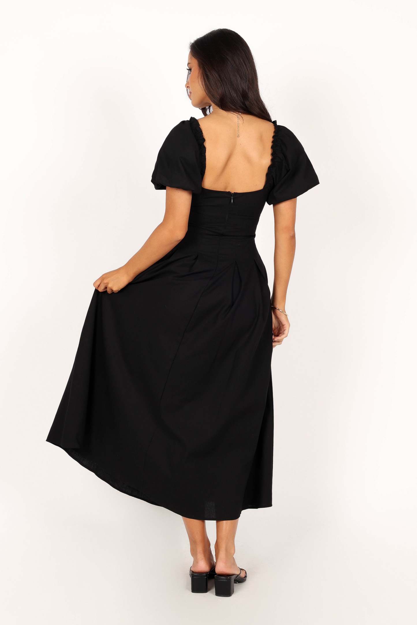 Maria Puff Sleeve Midi Dress - Black-Sunny Prom