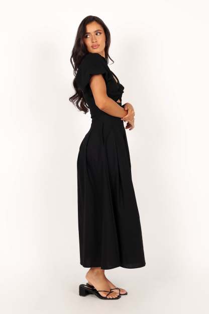 Maria Puff Sleeve Midi Dress - Black-Sunny Prom