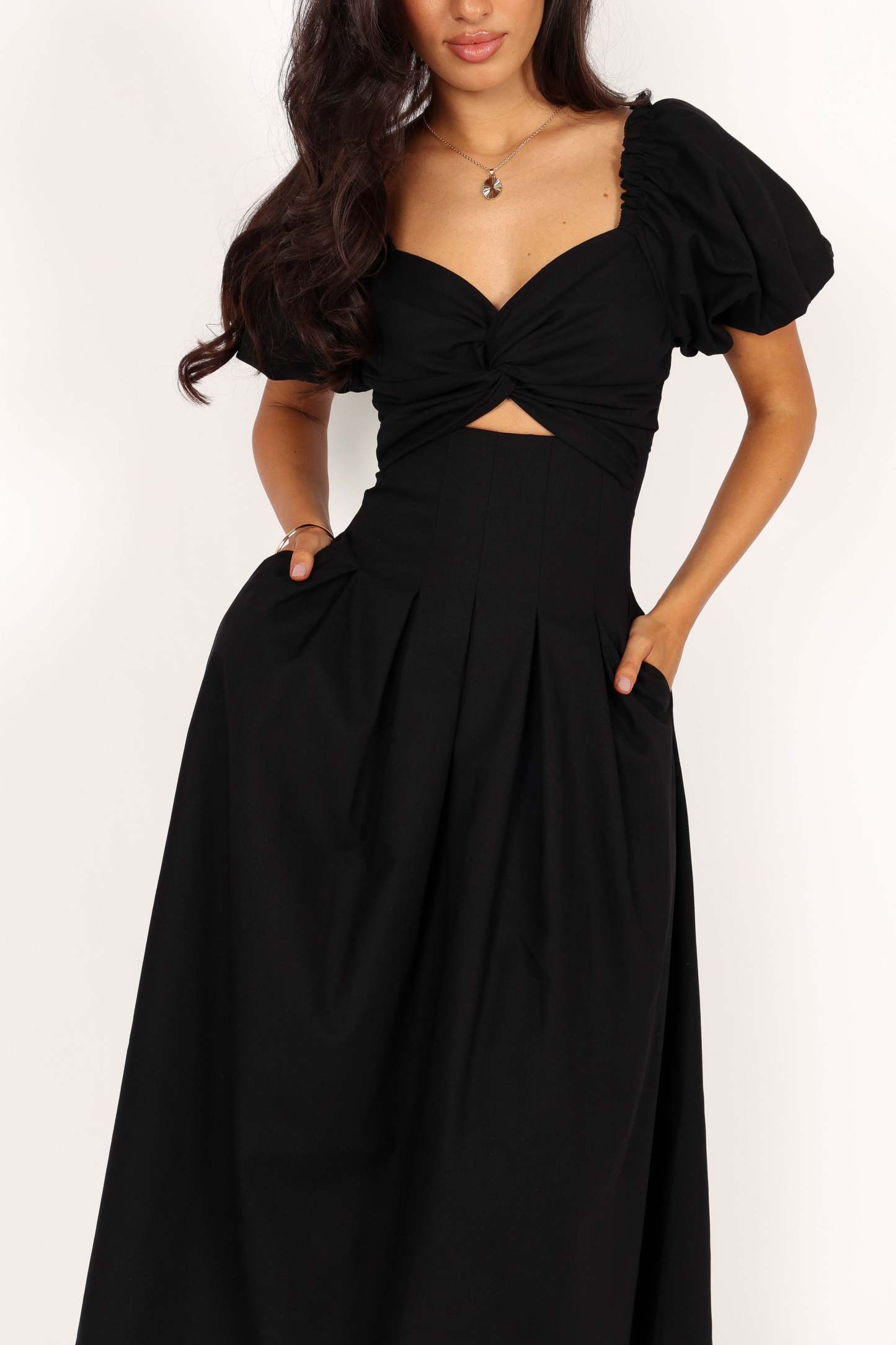 Maria Puff Sleeve Midi Dress - Black-Sunny Prom