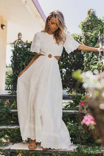 Merletto Cut Out Maxi Dress - White-Sunny Prom