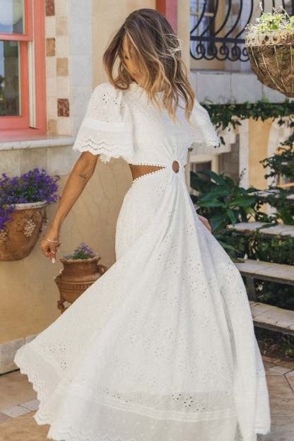 Merletto Cut Out Maxi Dress - White-Sunny Prom