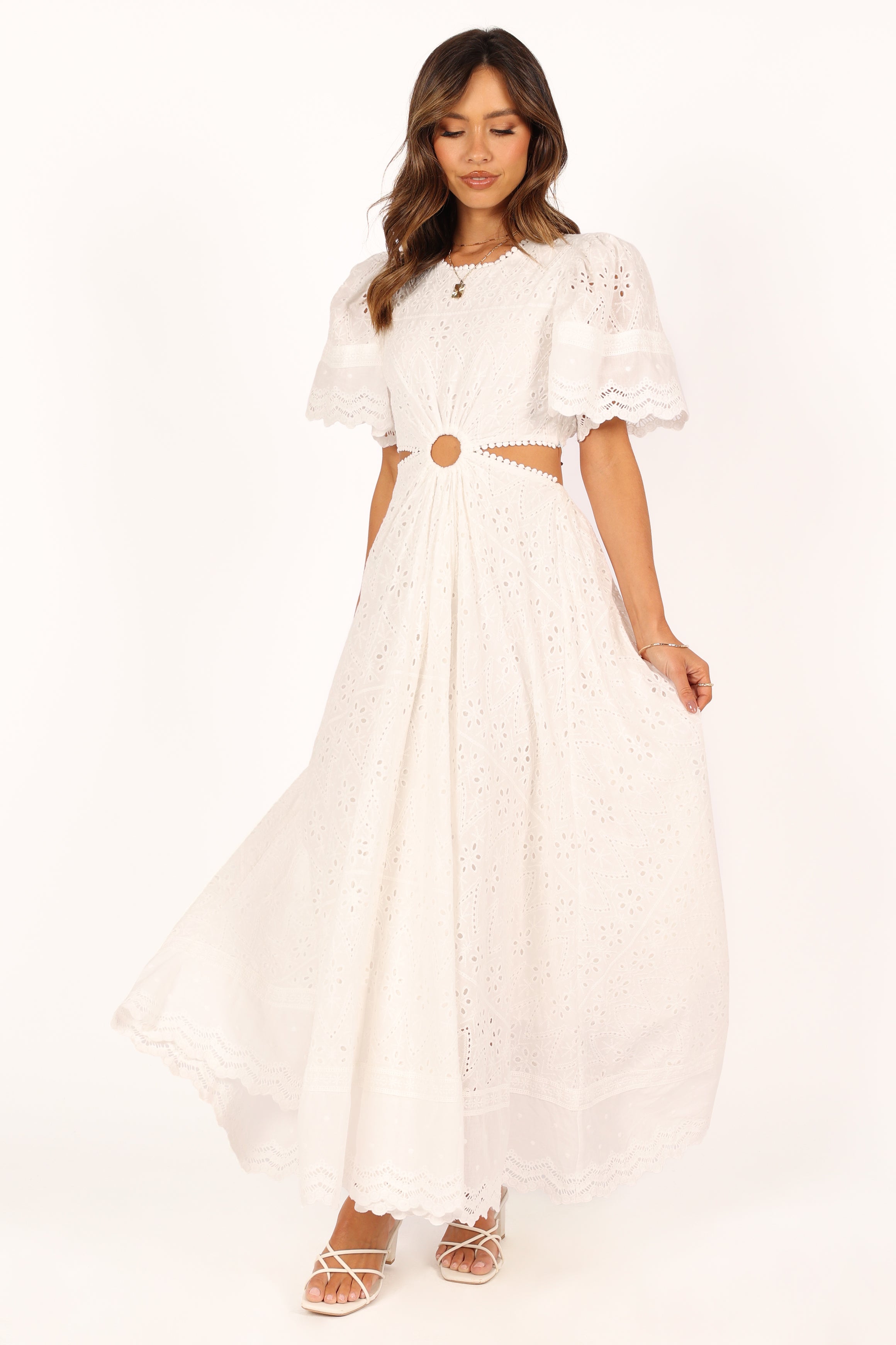 Merletto Cut Out Maxi Dress - White-Sunny Prom