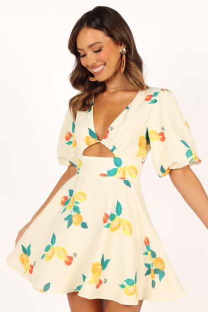 Mikaela Mini Dress - Lemon Print-Sunny Prom