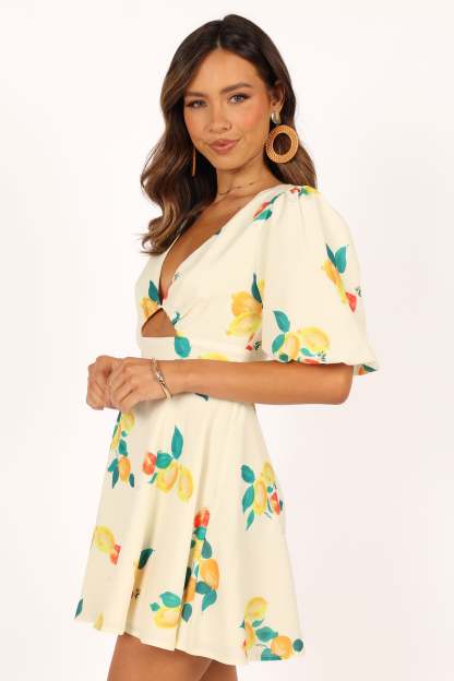Mikaela Mini Dress - Lemon Print-Sunny Prom