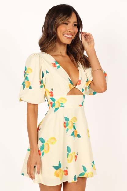 Mikaela Mini Dress - Lemon Print-Sunny Prom