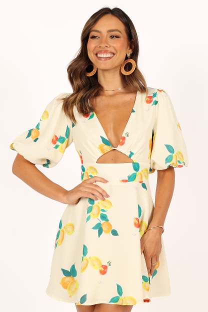 Mikaela Mini Dress - Lemon Print-Sunny Prom