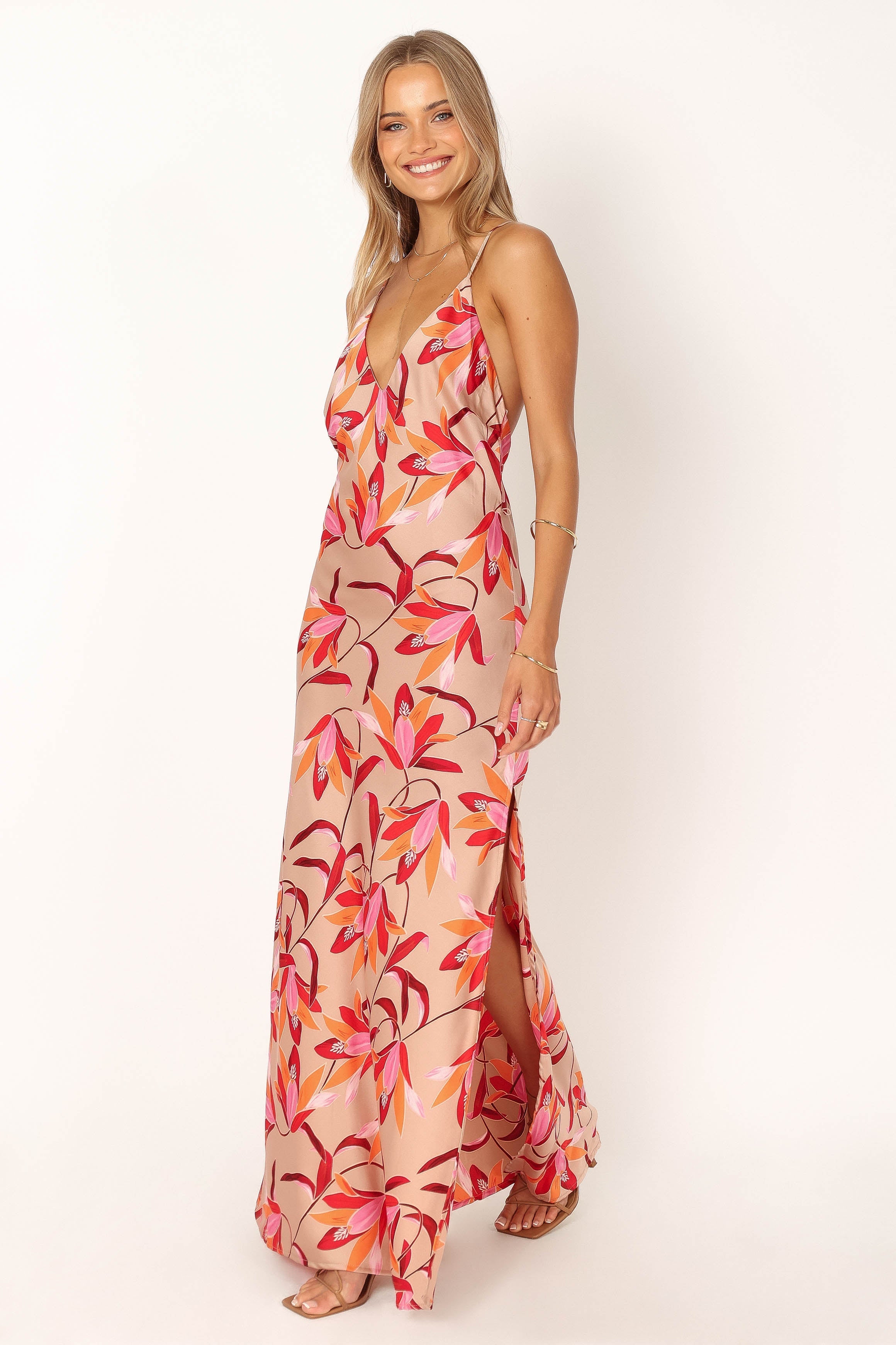 Mila Maxi Dress - Coral Print-Sunny Prom