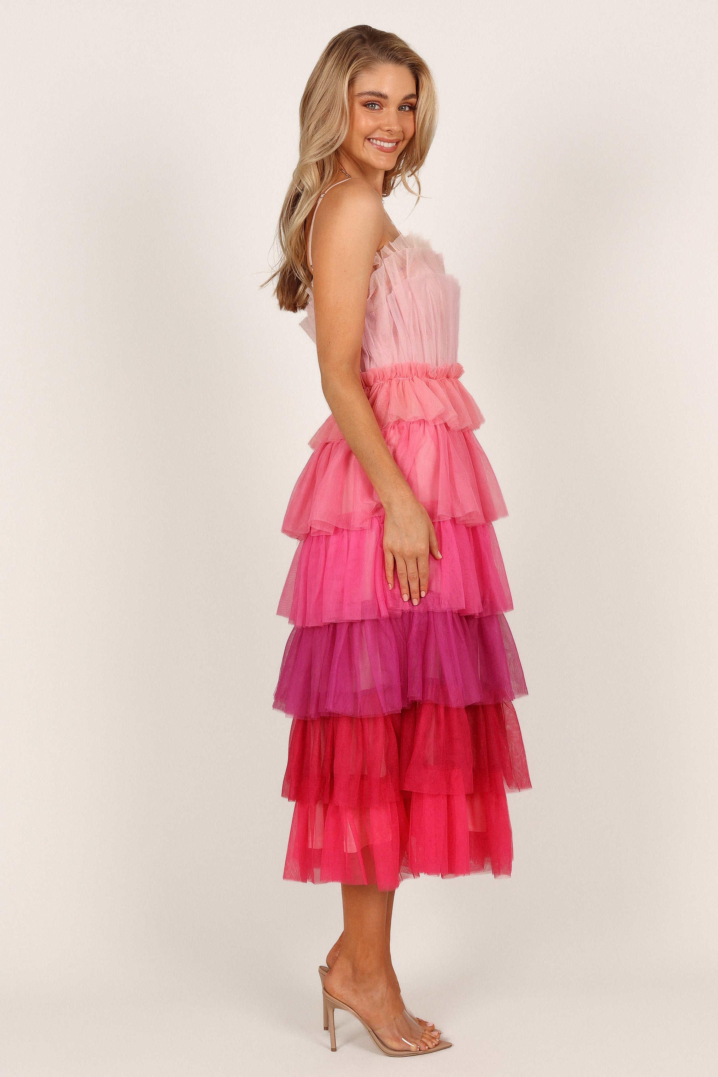Minnie Tiered Tulle Midi Dress - Pink-Sunny Prom