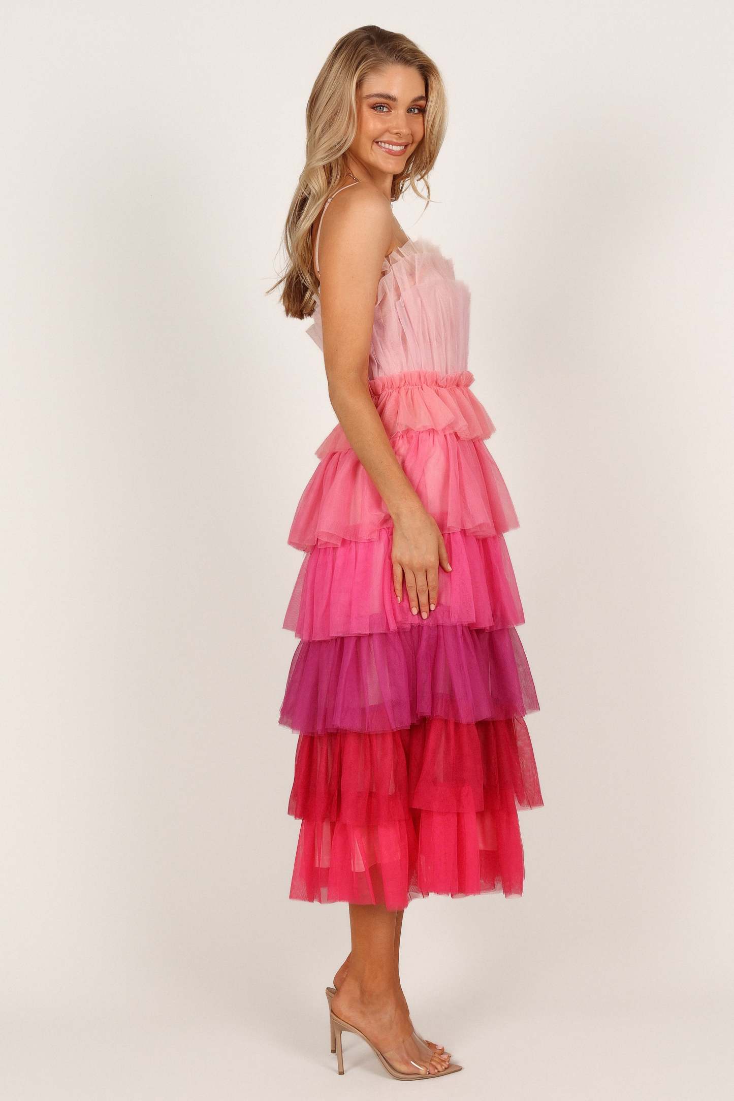 Minnie Tiered Tulle Midi Dress - Pink-Sunny Prom