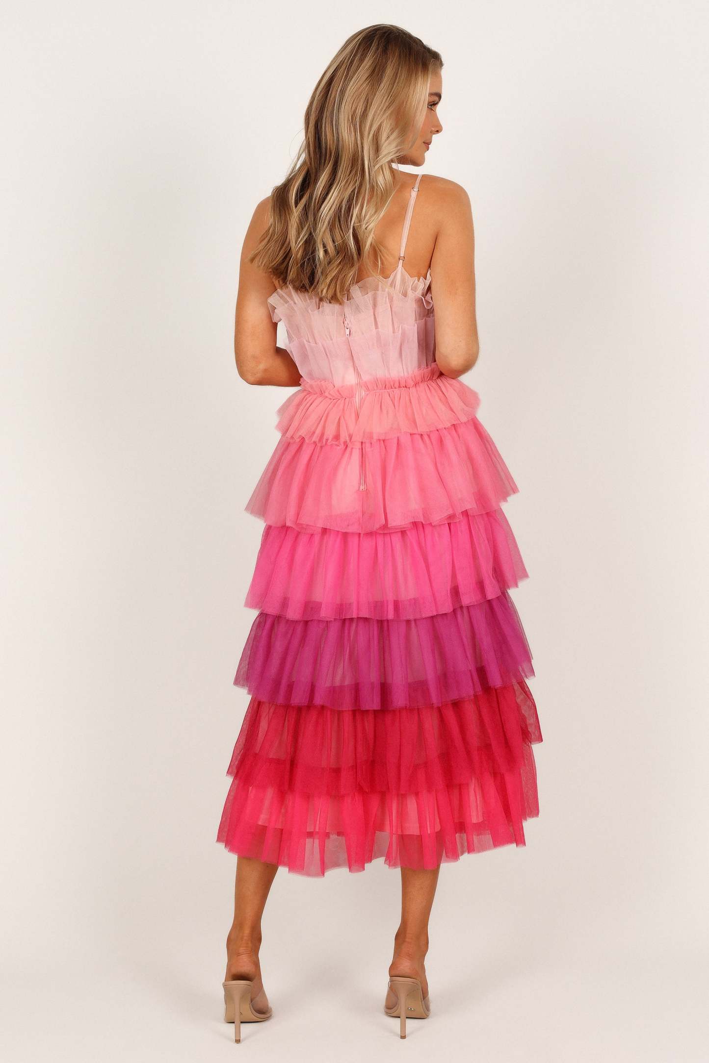 Minnie Tiered Tulle Midi Dress - Pink-Sunny Prom