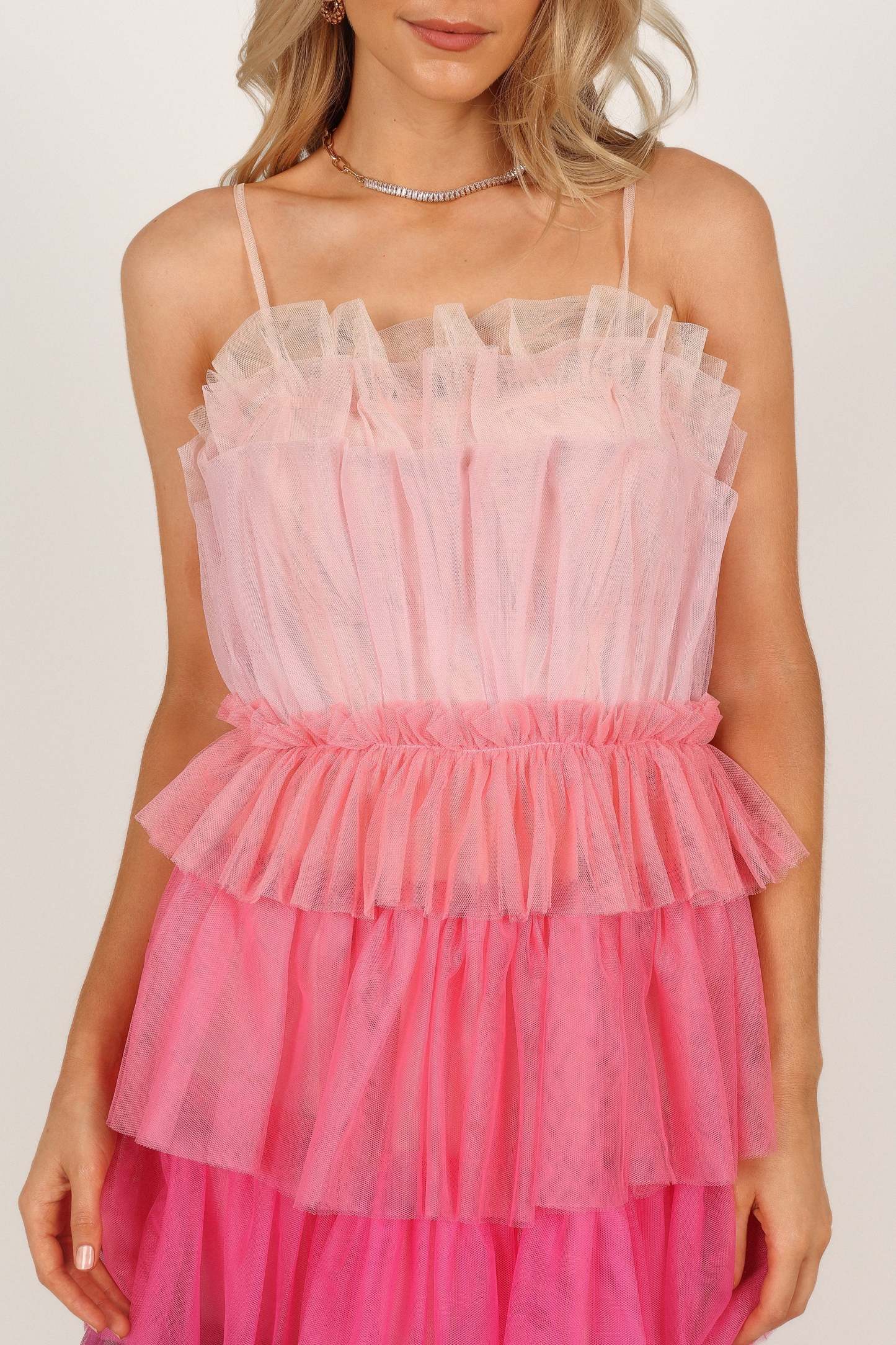 Minnie Tiered Tulle Midi Dress - Pink-Sunny Prom