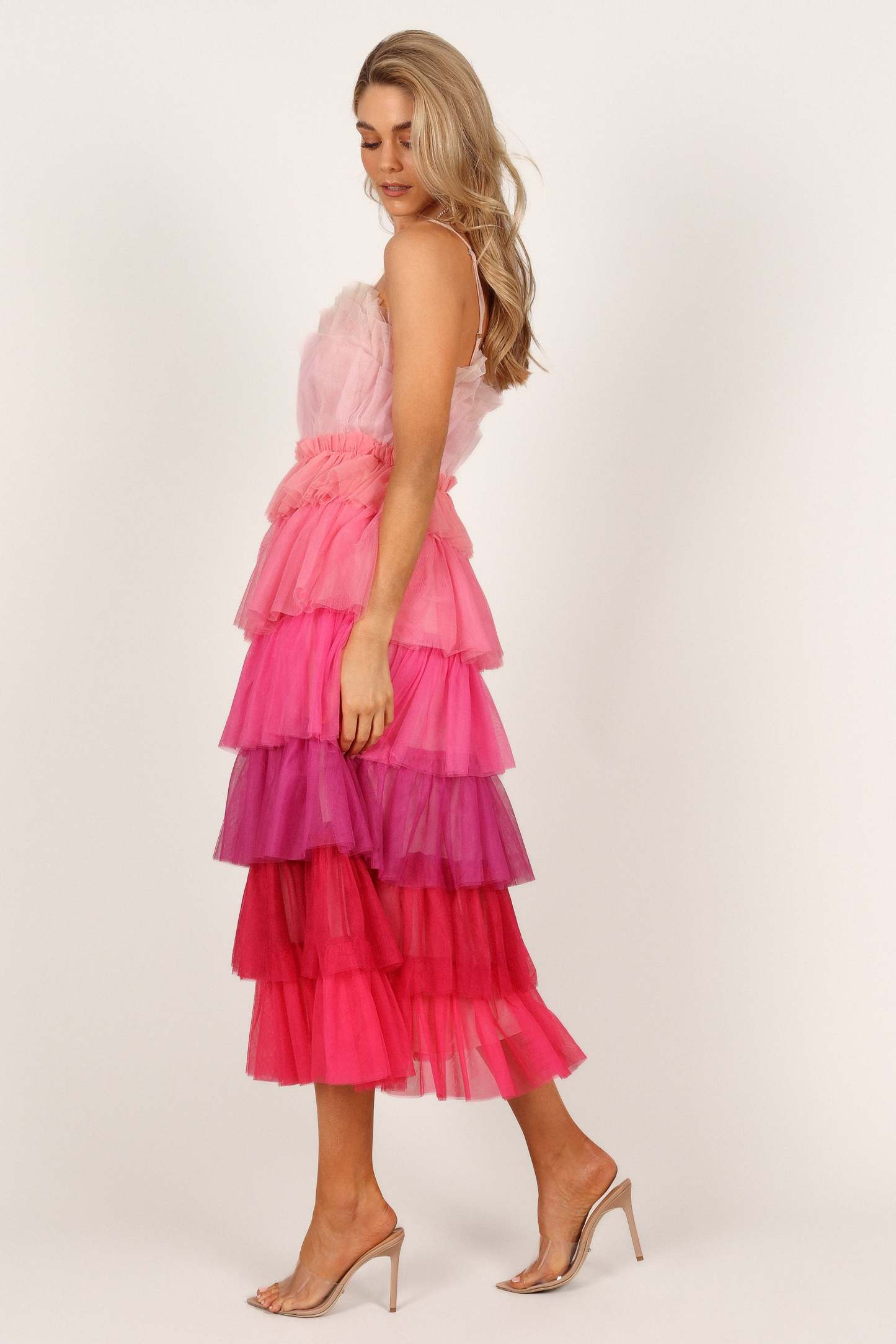 Minnie Tiered Tulle Midi Dress - Pink-Sunny Prom