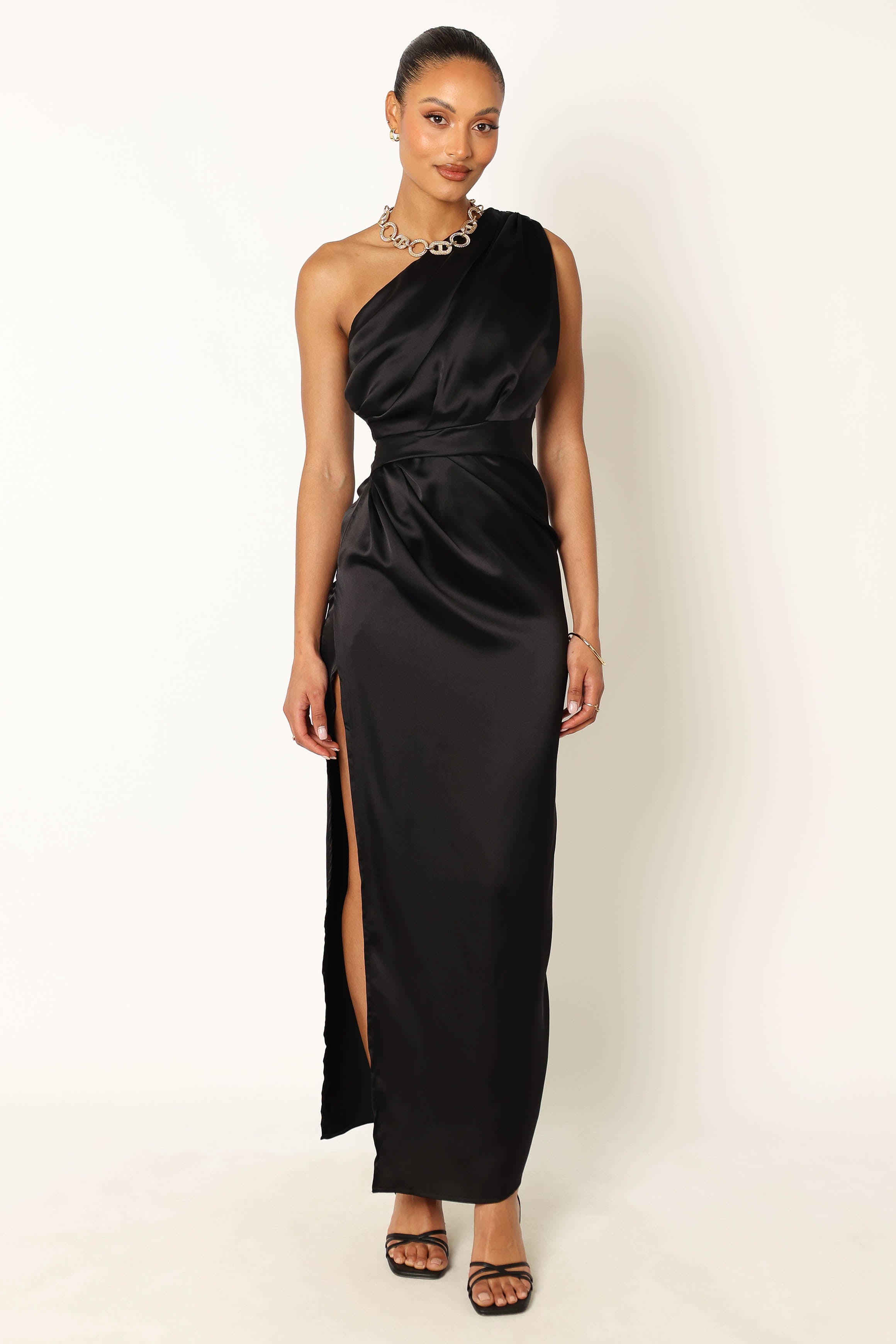 Nadia One Shoulder Maxi Dress - Black-Sunny Prom