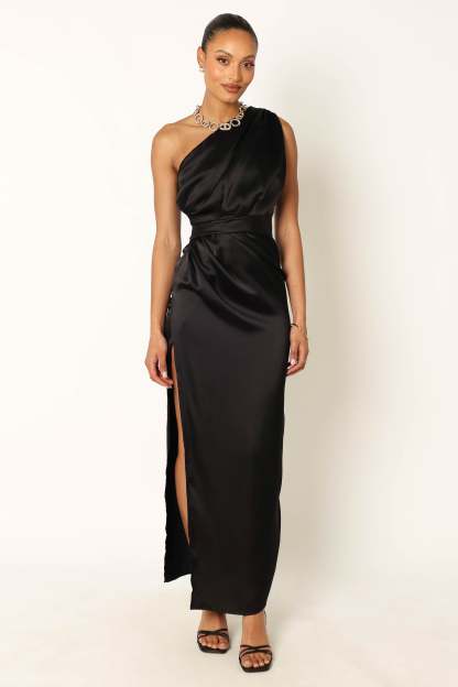 Nadia One Shoulder Maxi Dress - Black-Sunny Prom