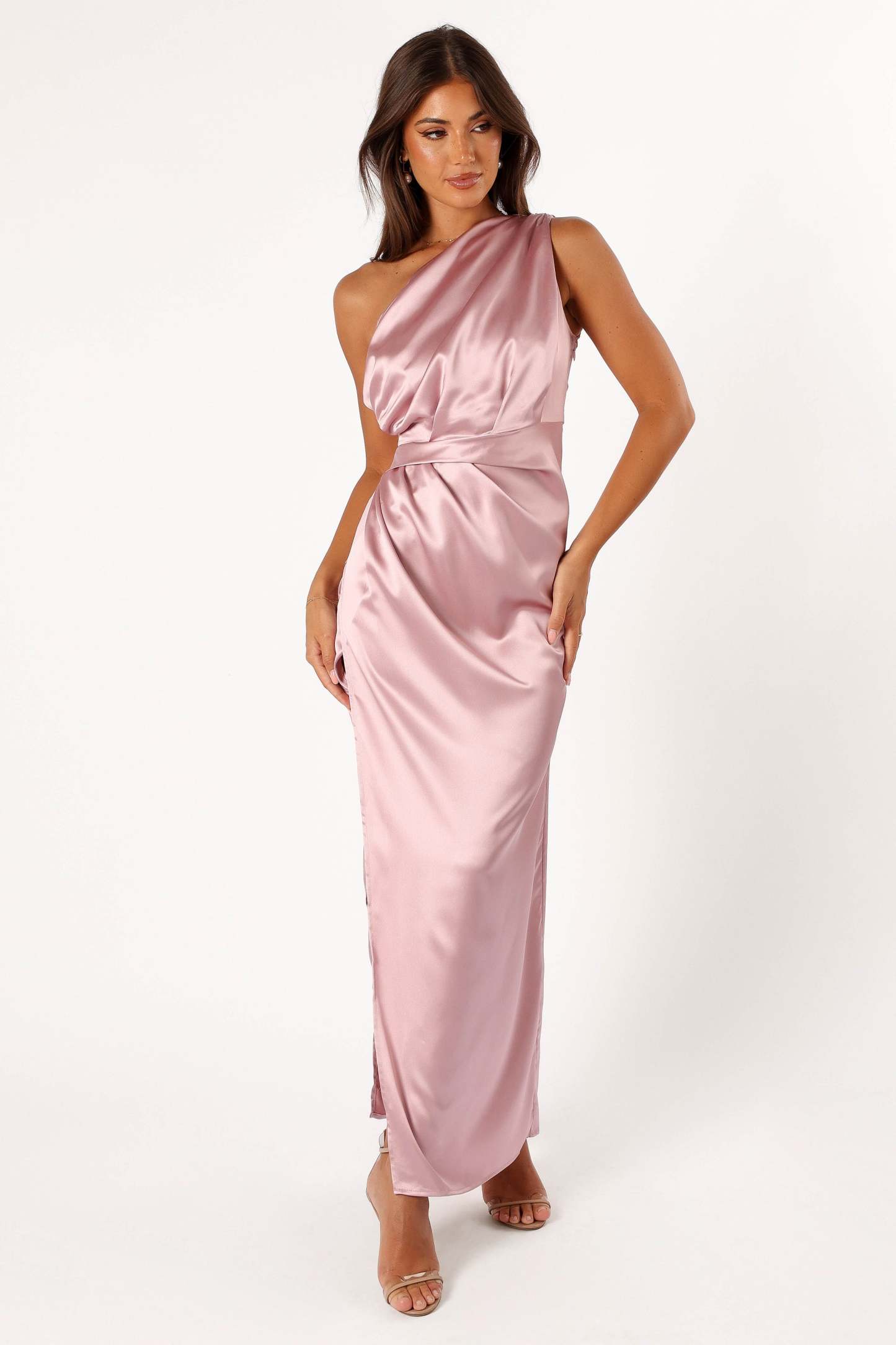 Nadia One Shoulder Maxi Dress - Dusty Rose-Sunny Prom
