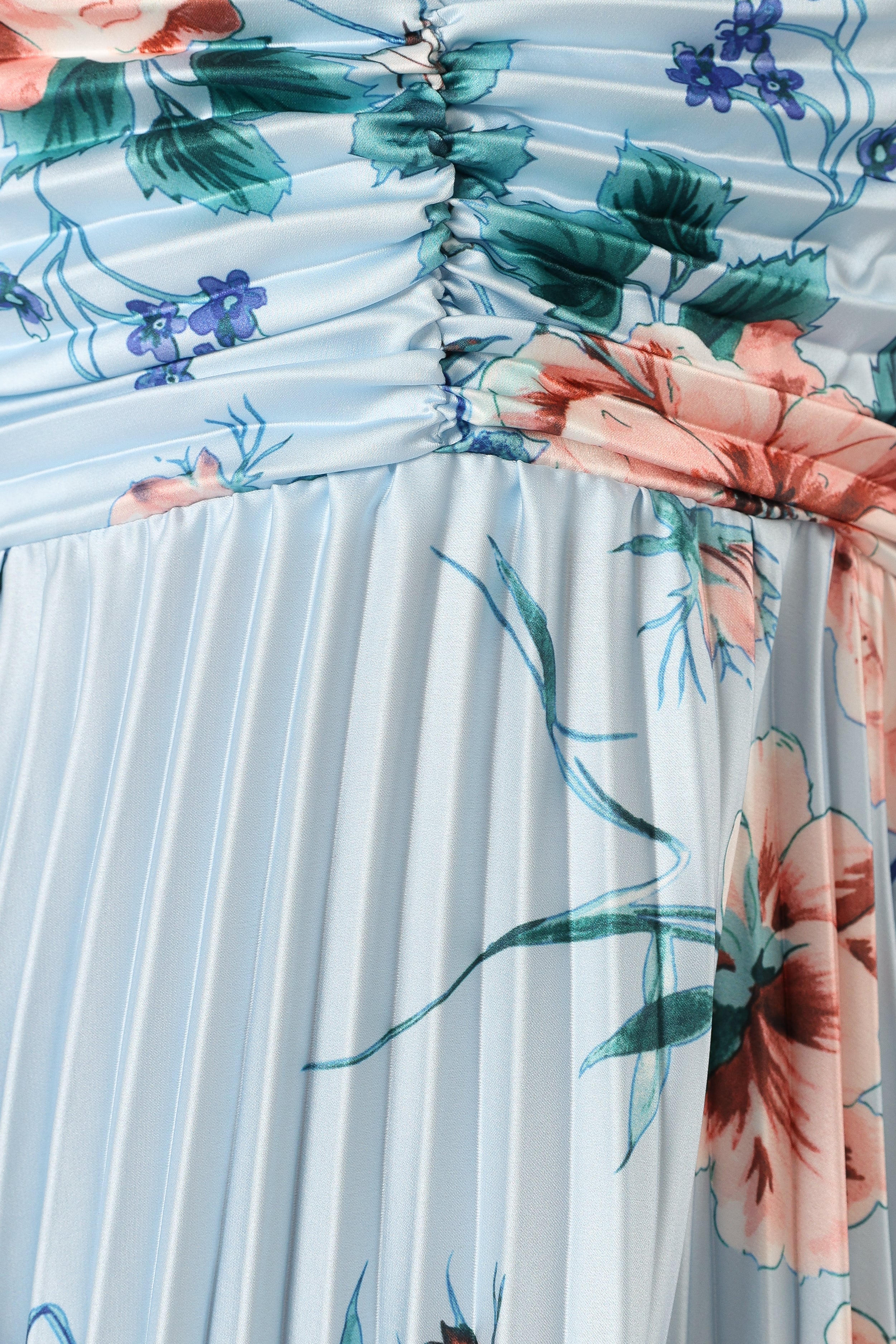 Naira Pleated Maxi Dress - Blue Floral-Sunny Prom