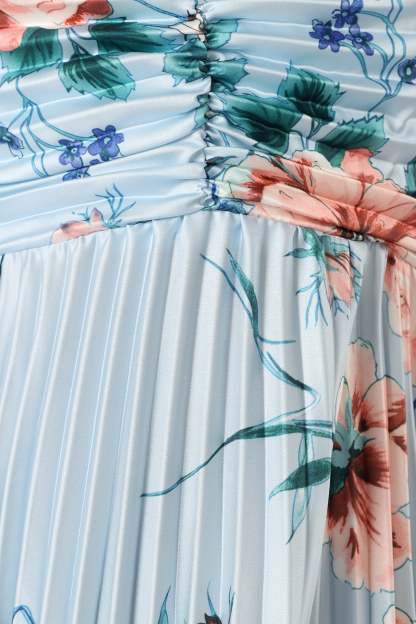 Naira Pleated Maxi Dress - Blue Floral-Sunny Prom