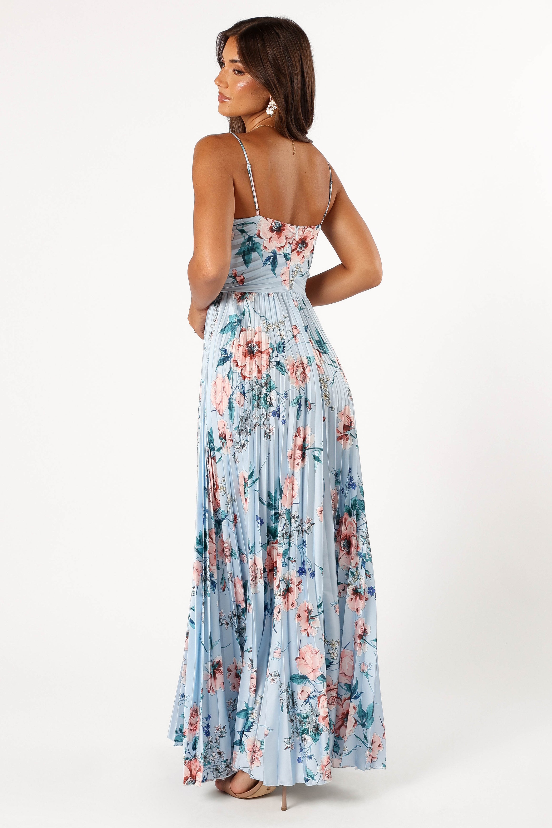 Naira Pleated Maxi Dress - Blue Floral-Sunny Prom