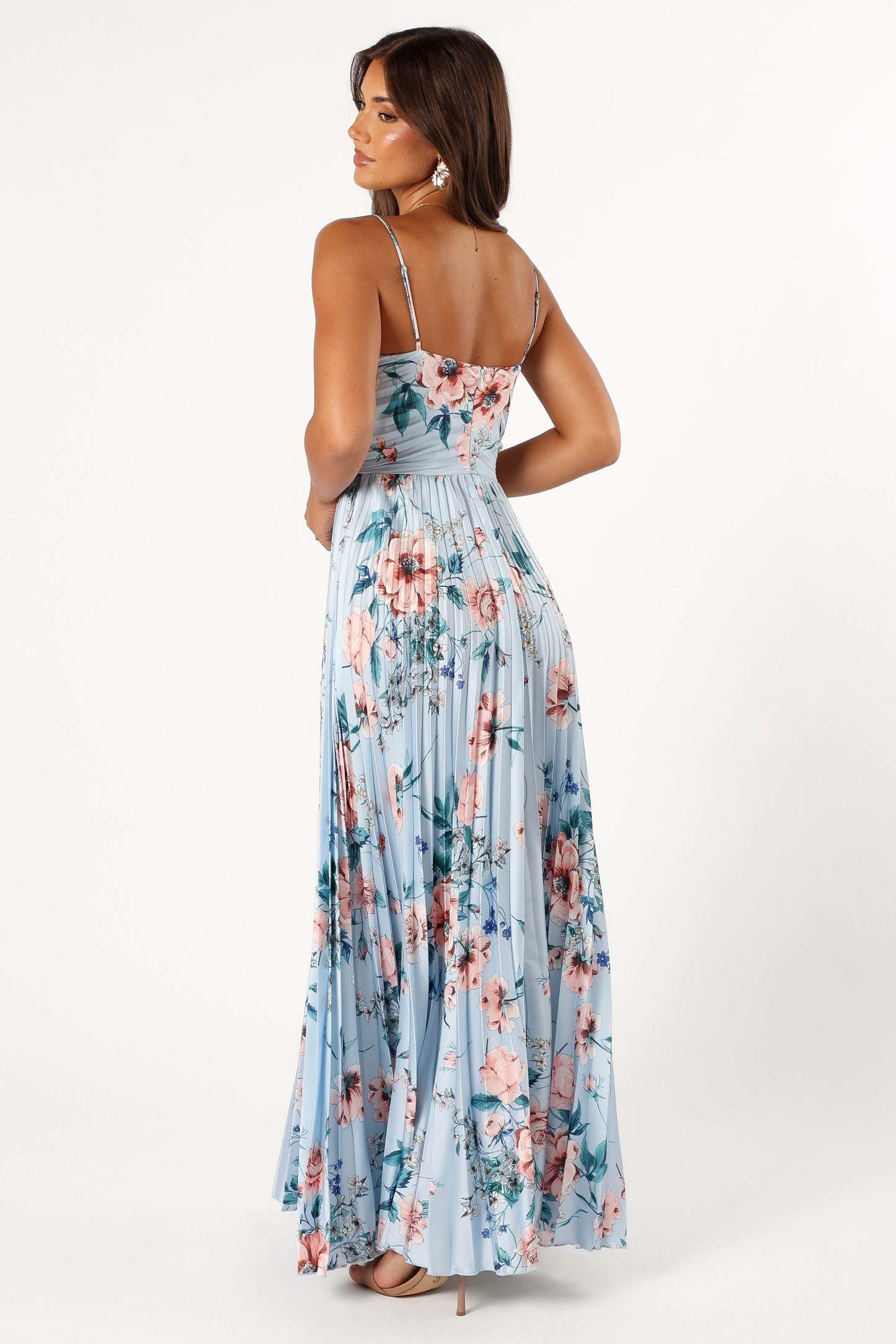 Naira Pleated Maxi Dress - Blue Floral-Sunny Prom