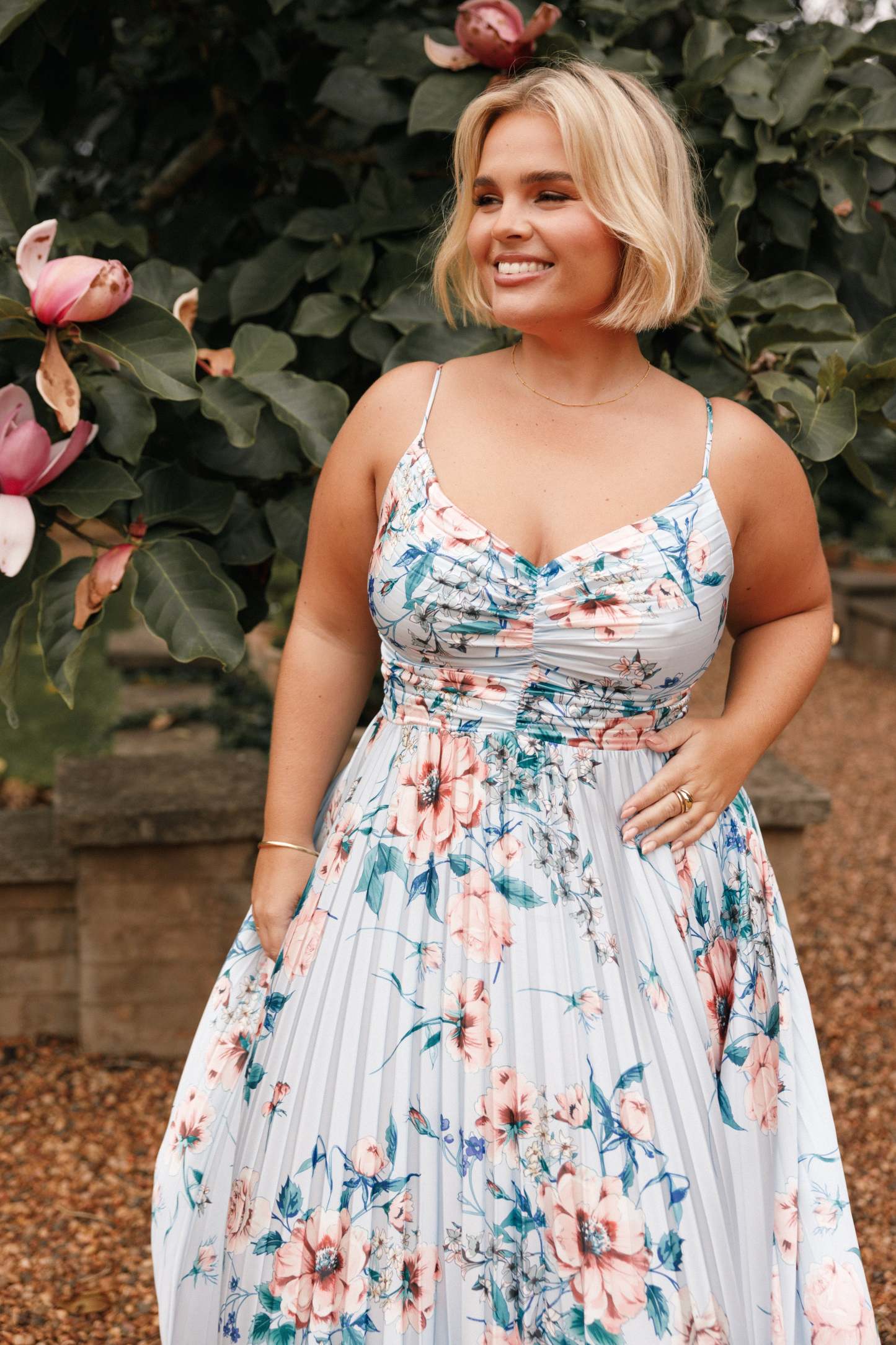 Naira Pleated Maxi Dress - Blue Floral-Sunny Prom