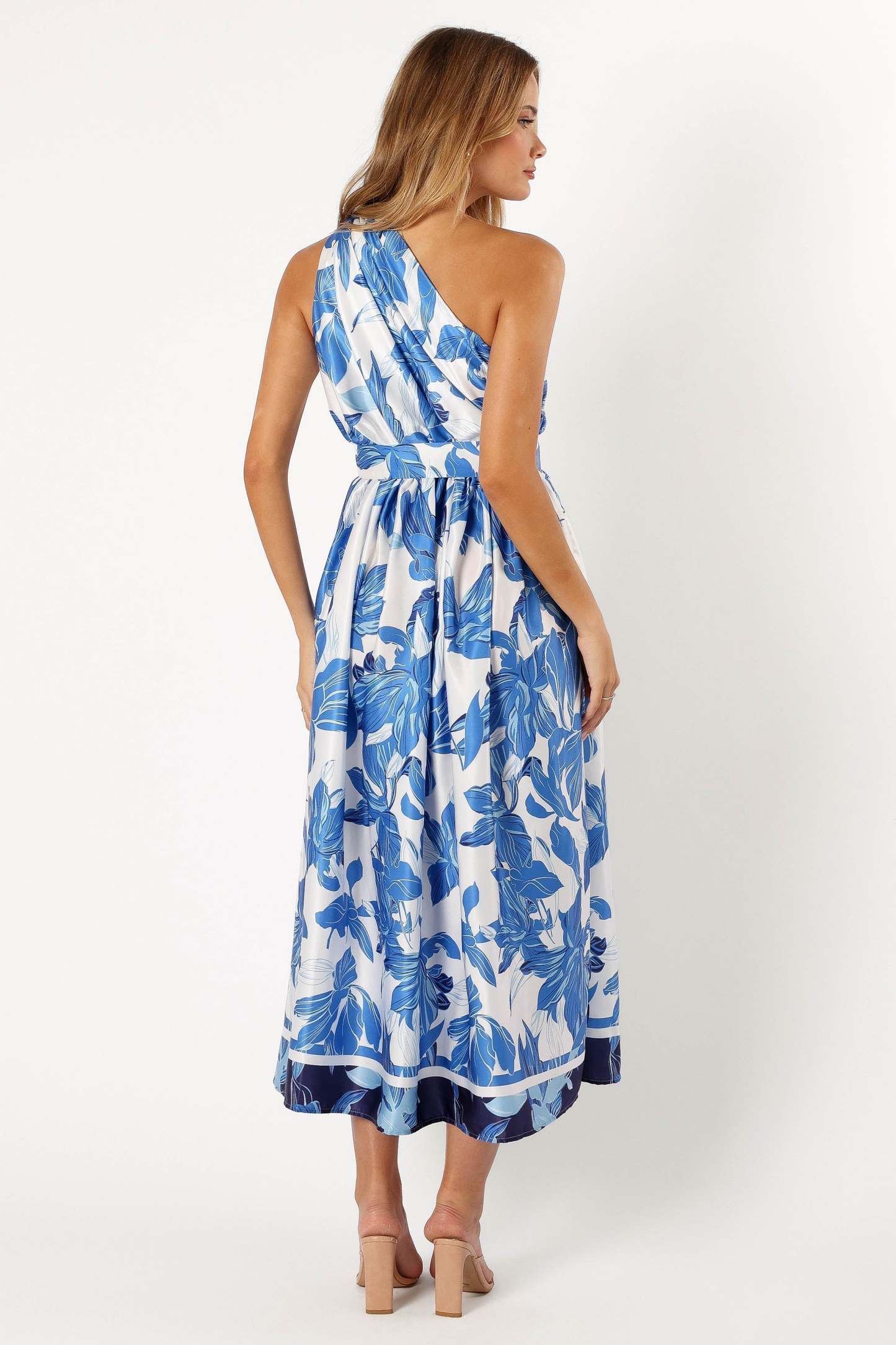 Naomi One Shoulder Midi Dress - Blue Floral-Sunny Prom
