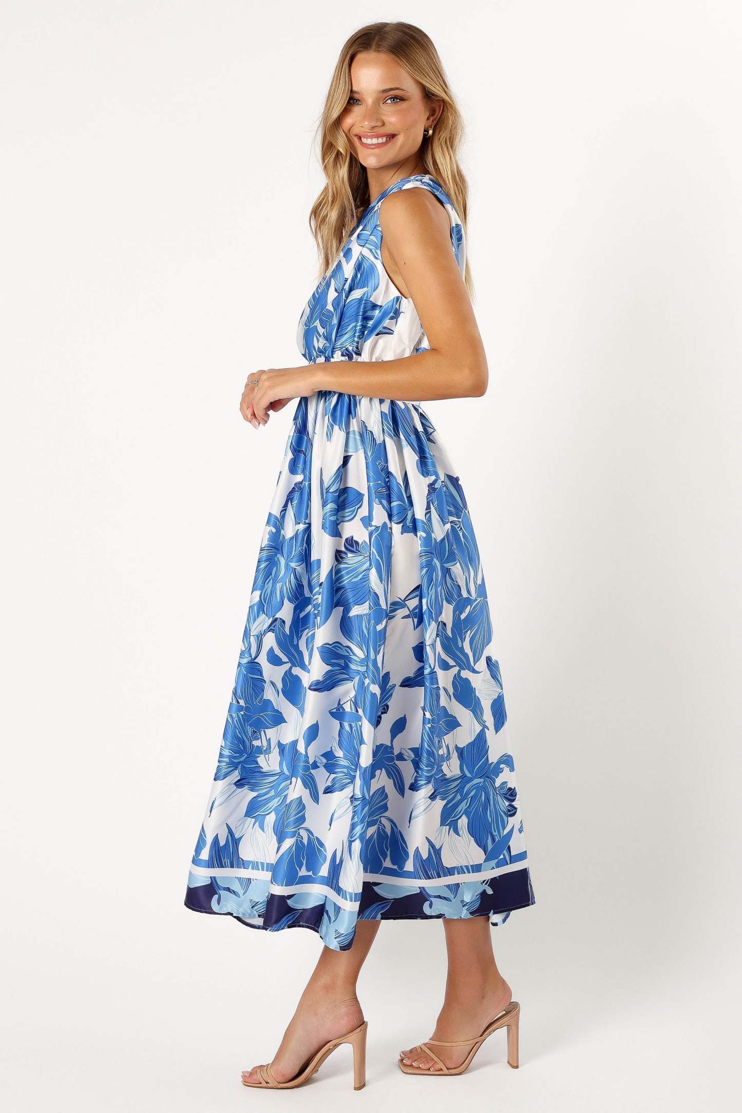 Naomi One Shoulder Midi Dress - Blue Floral-Sunny Prom