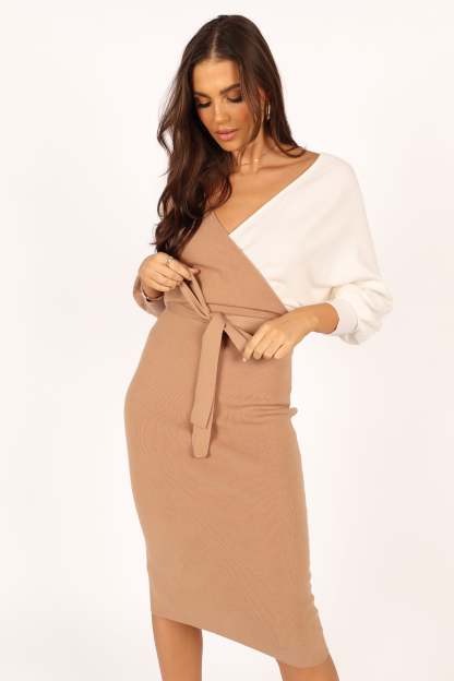Nate Dress - Beige/White-Sunny Prom