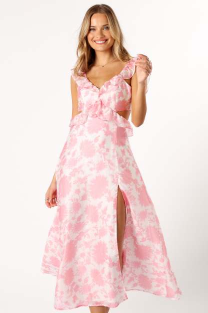 Rori Ruffle Maxi Dress - Pink Floral-Sunny Prom
