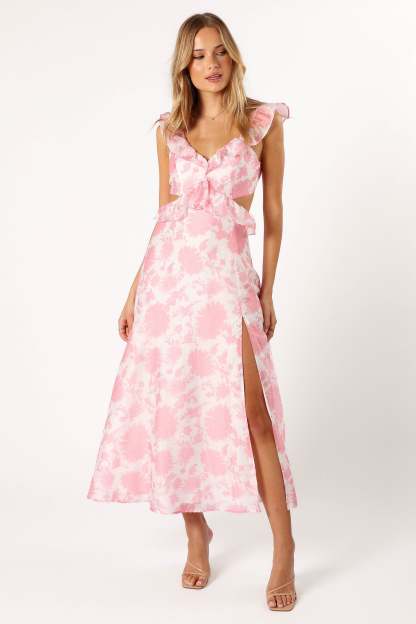 Rori Ruffle Maxi Dress - Pink Floral-Sunny Prom