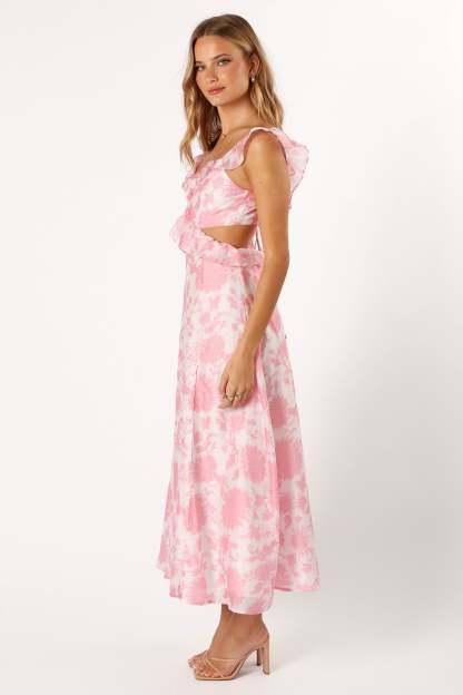 Rori Ruffle Maxi Dress - Pink Floral-Sunny Prom