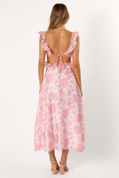 Rori Ruffle Maxi Dress - Pink Floral-Sunny Prom