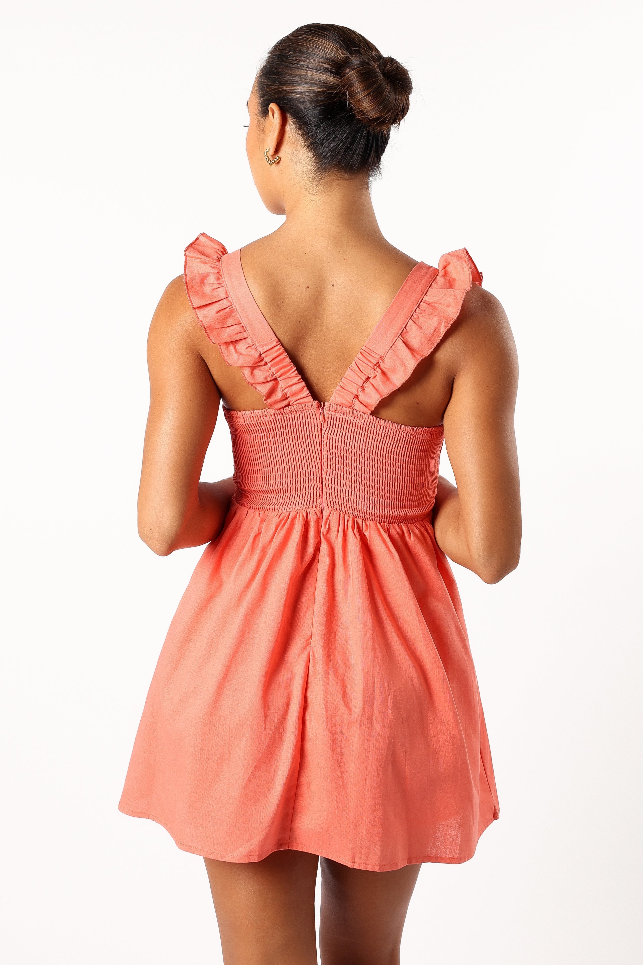 Rowan Frill Mini Dress - Coral-Sunny Prom