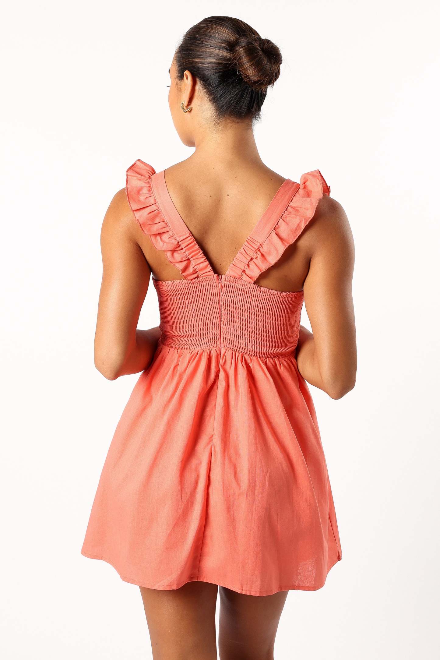 Rowan Frill Mini Dress - Coral-Sunny Prom