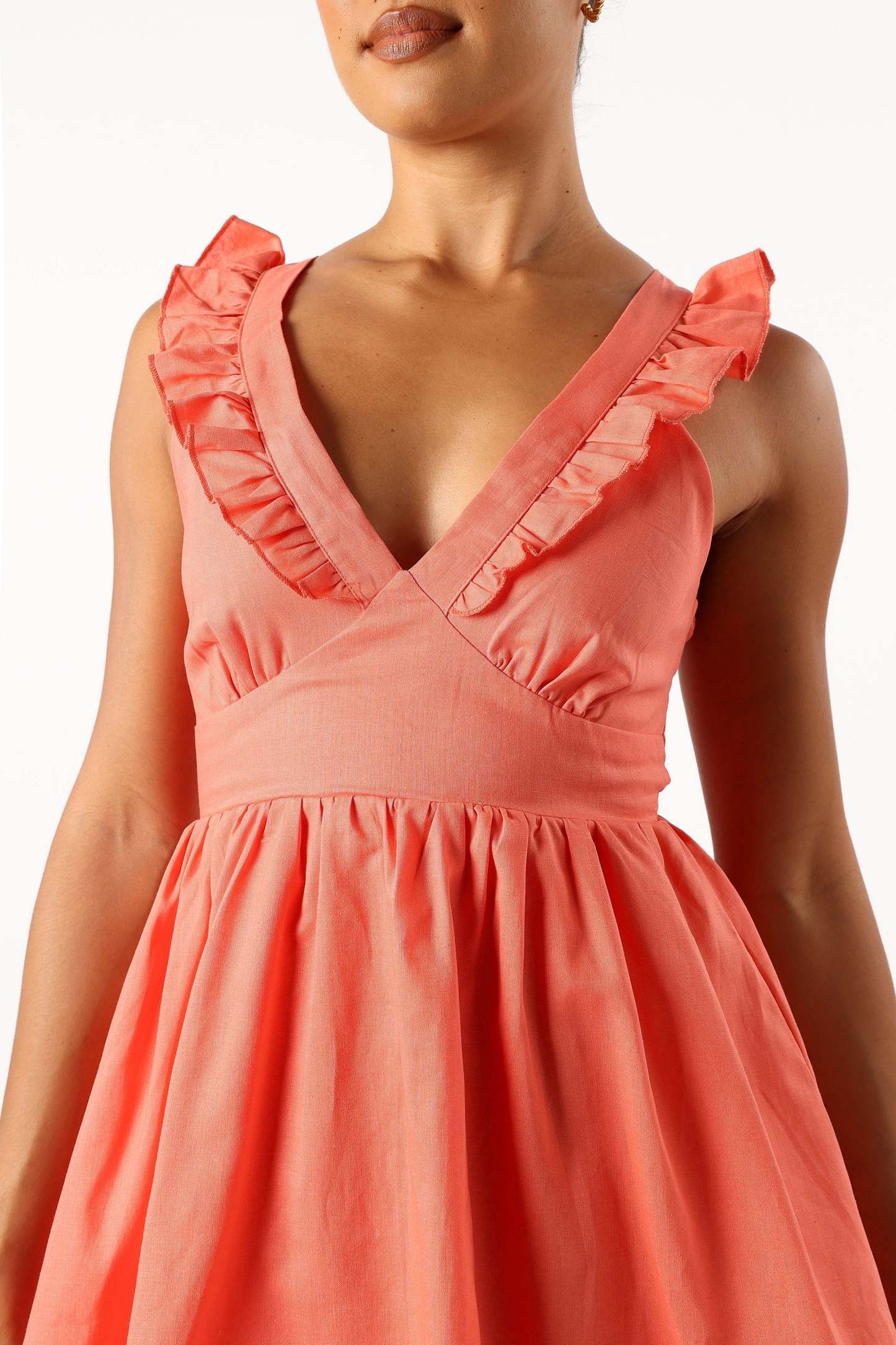 Rowan Frill Mini Dress - Coral-Sunny Prom