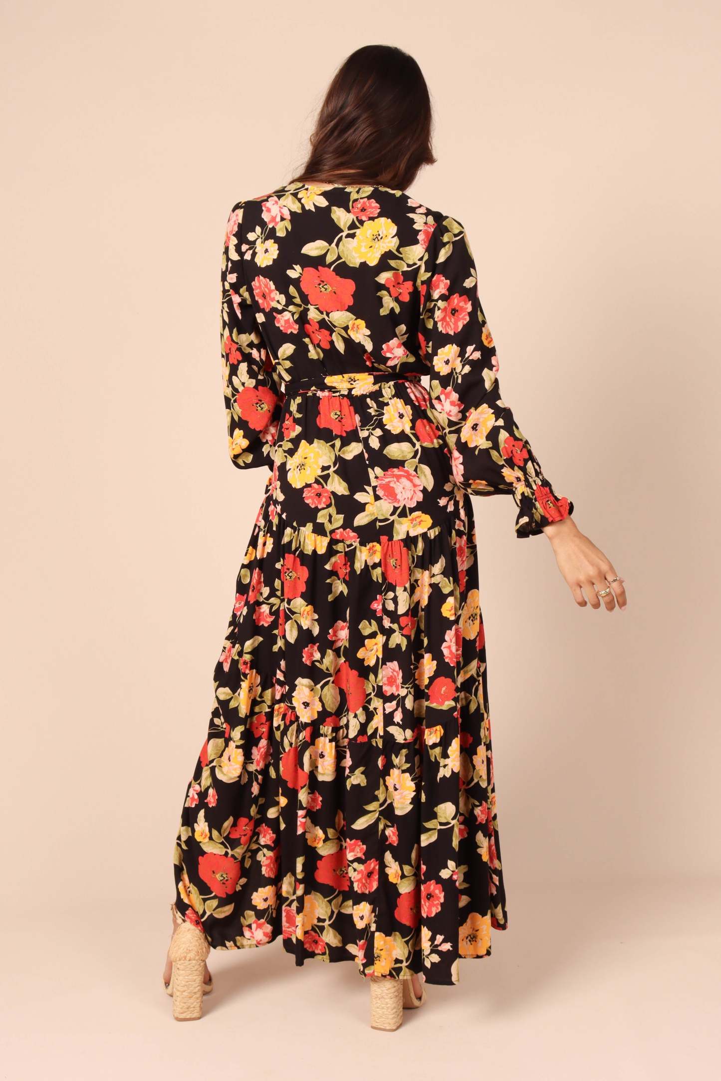 Ruana Maxi Dress - Black Floral-Sunny Prom
