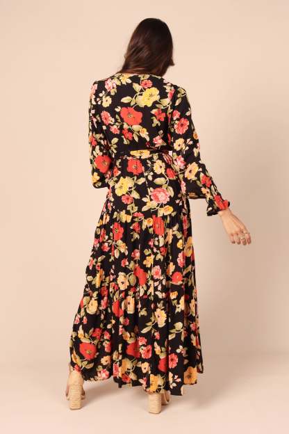 Ruana Maxi Dress - Black Floral-Sunny Prom
