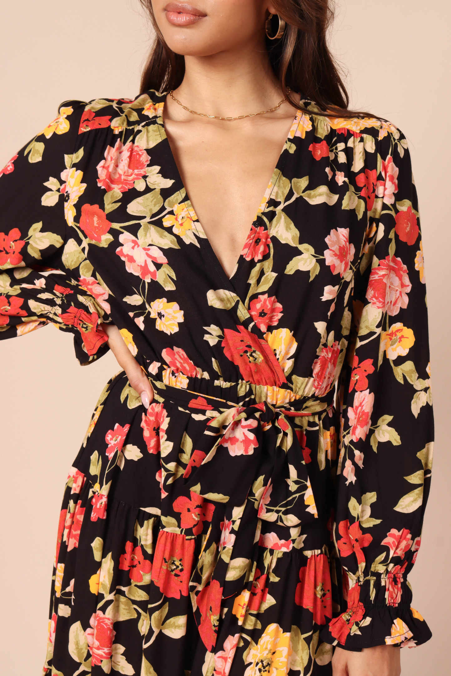 Ruana Maxi Dress - Black Floral-Sunny Prom