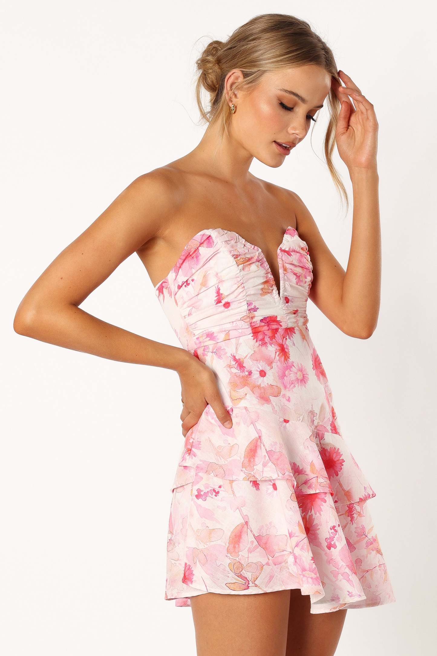 Sanal Tiered Mini Dress - Pink Floral-Sunny Prom