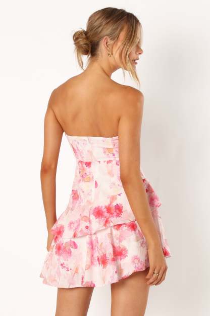 Sanal Tiered Mini Dress - Pink Floral-Sunny Prom
