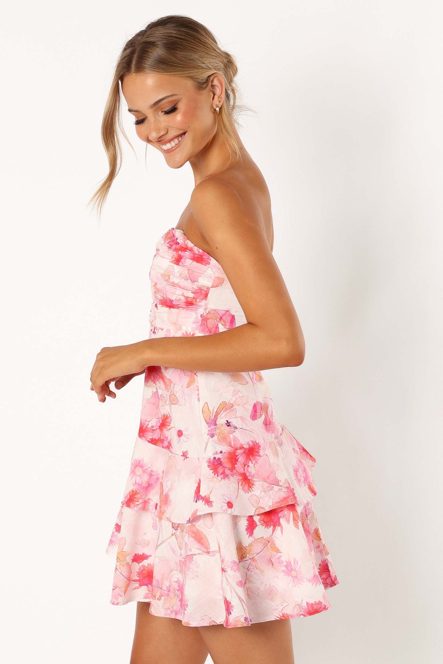 Sanal Tiered Mini Dress - Pink Floral-Sunny Prom