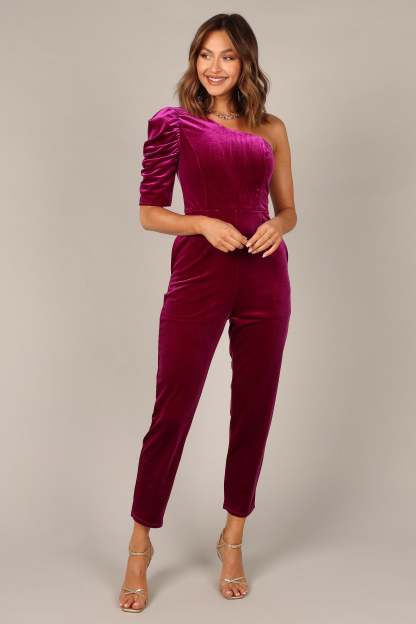 Emmie One Shoulder Jumpsuit - Raspberry-Sunny Prom